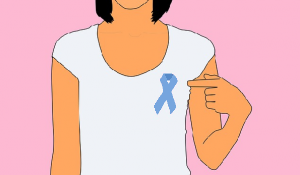 Illustration af kvinde med brystkræft awareness-sløjfe
